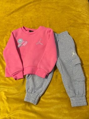 Jordan Pink Sweatshirt and Light Blue Joggers Kids Set